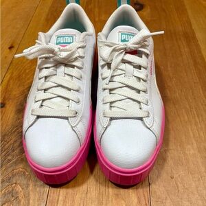 Puma White Sneakers with Pink Soles